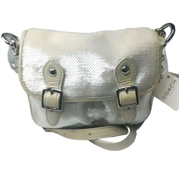 Coach Poppy Sequined Mini Field Bag #16315 Opal White Crossbody Bag Small - Picture 5 of 10